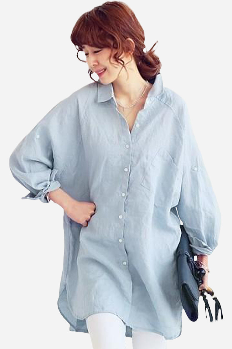 Oversize 100% Cotone Camicia di Lino