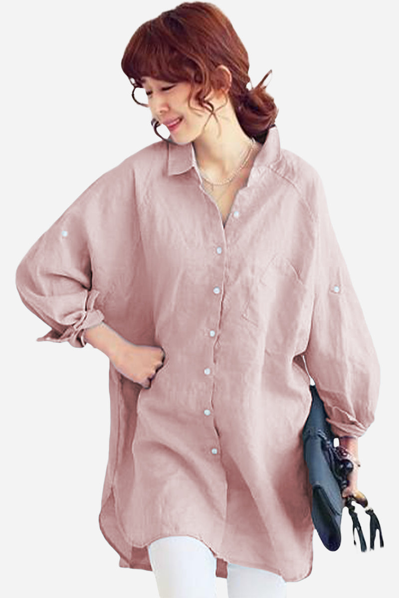 Oversize 100% Cotone Camicia di Lino