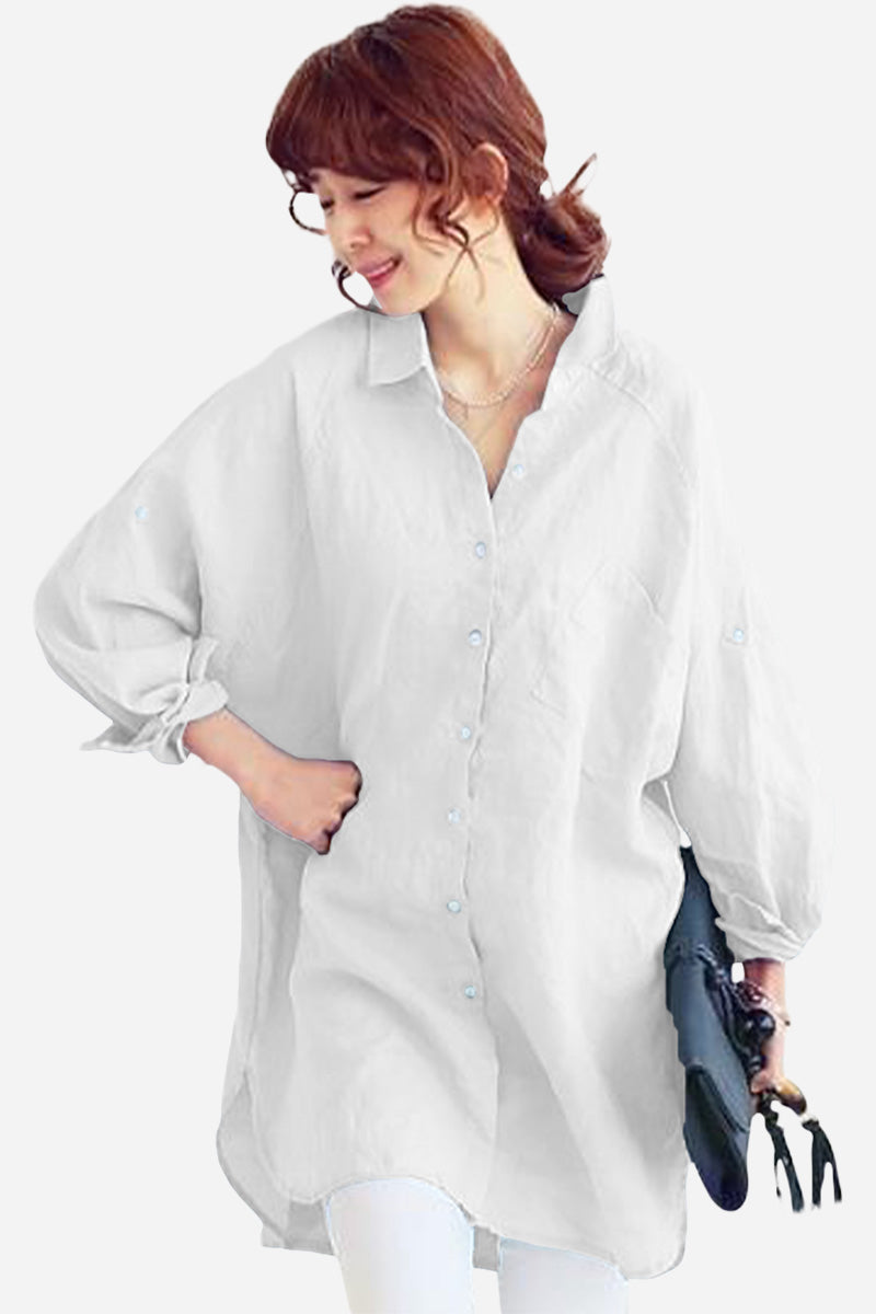 Oversize 100% Cotone Camicia di Lino