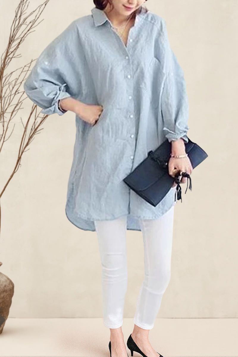 Oversize 100% Cotone Camicia di Lino