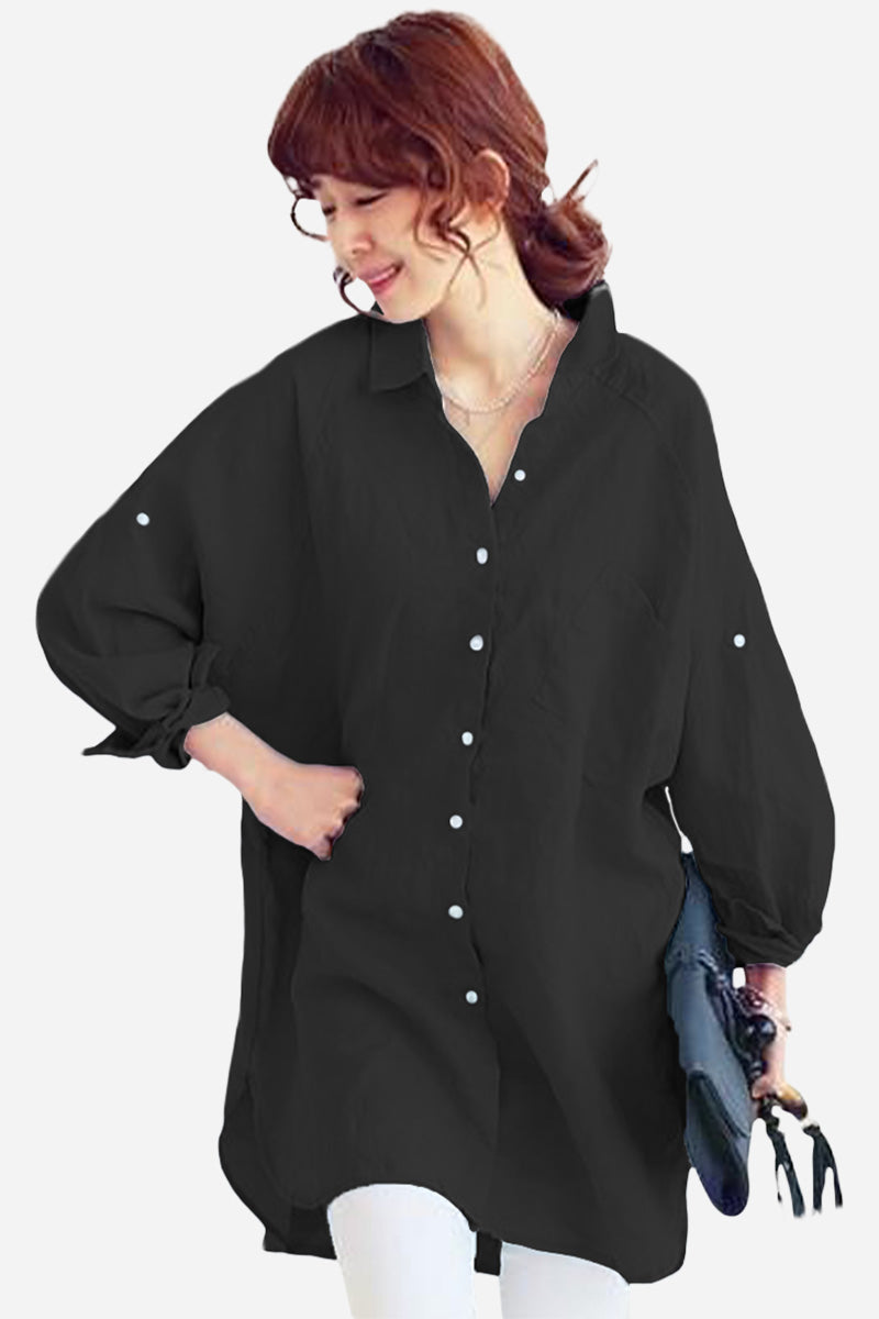 Oversize 100% Cotone Camicia di Lino