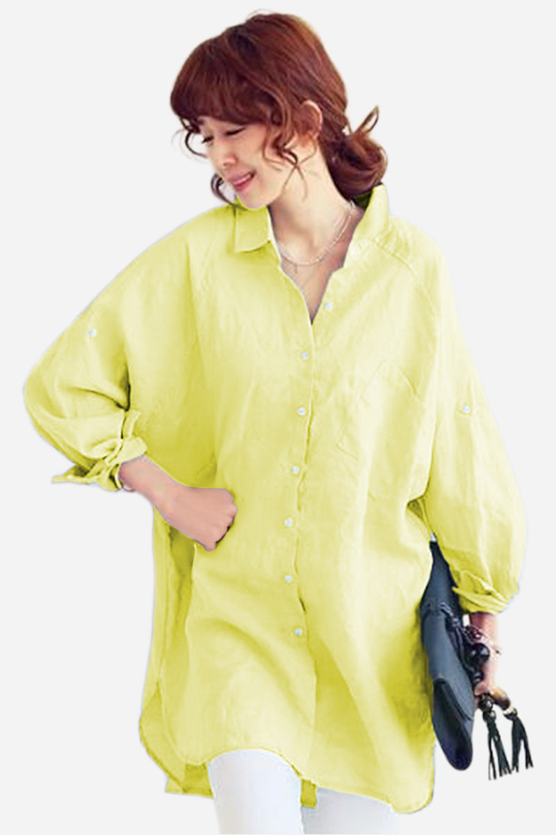 Oversize 100% Cotone Camicia di Lino