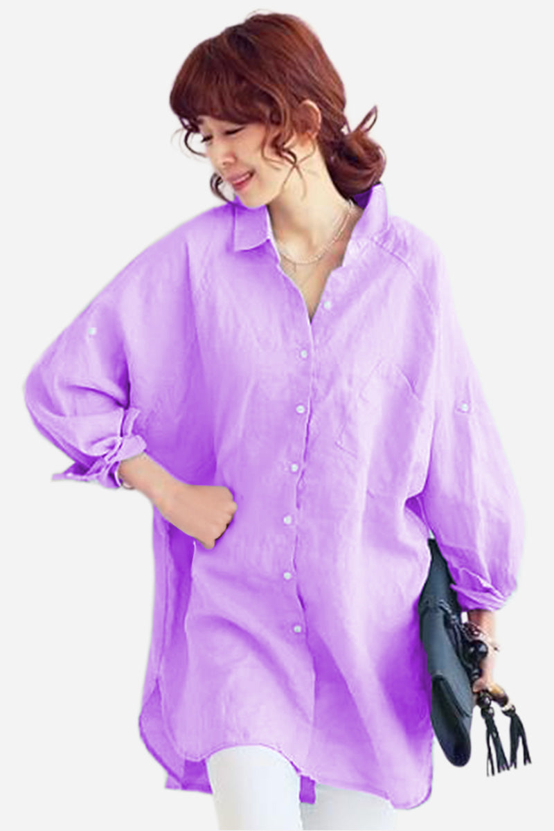 Oversize 100% Cotone Camicia di Lino